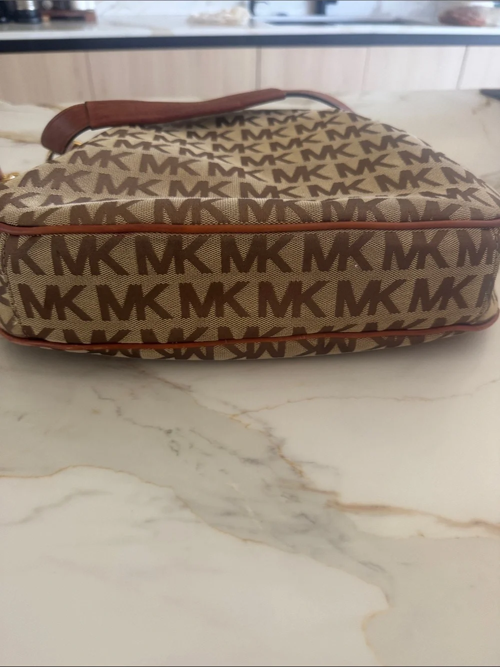 Michael Kors Beige and Brown MK Monogram Crossbody Bag